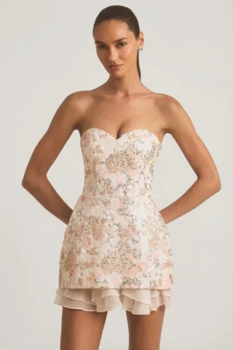 Mini-robe bustier corsetée à ornements Eliselle, couleur ivoire