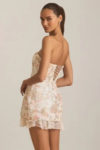 Mini-robe bustier corsetée à ornements Eliselle, couleur ivoire