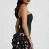 Mini-robe bustier à volants et corset Juliet, imprimé floral noir Mini-robe bustier à volants et corset Juliet, imprimé floral noir
