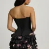 Mini-robe bustier à volants et corset Juliet, imprimé floral noir Mini-robe bustier à volants et corset Juliet, imprimé floral noir
