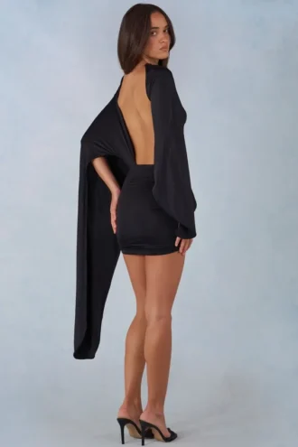 Mini-robe cape drapée Lida en noir