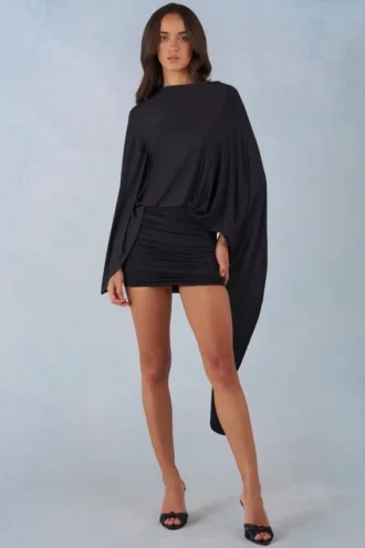 Mini-robe cape drapée Lida en noir