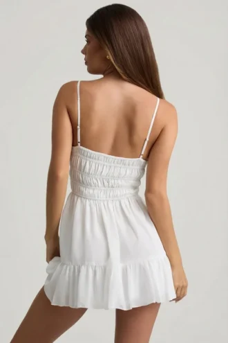 Mini-robe caraco froncée Tessara en blanc