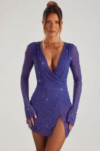 Mini-robe Chelsea à volants et coupe trapèze, bleu foncé