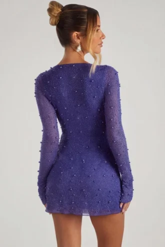 Mini-robe Chelsea à volants et coupe trapèze, bleu foncé