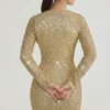 Mini-robe à col bénitier ornée Arlowe, couleur or