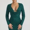 Mini-robe à col bénitier ornée Arlowe, vert sarcelle