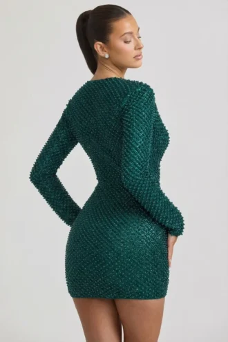Mini-robe à col bénitier ornée Arlowe, vert sarcelle
