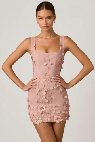 Mini-robe corset Briar à appliqués décorés, couleur rose poudré
