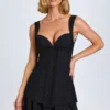 Mini-robe corset Cassandra à volants et boutons, en noir