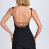 Mini-robe corset Cassandra à volants et boutons, en noir