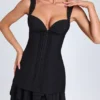 Mini-robe corset Cassandra à volants et boutons, en noir