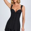 Mini-robe corset Cassandra à volants et boutons, en noir