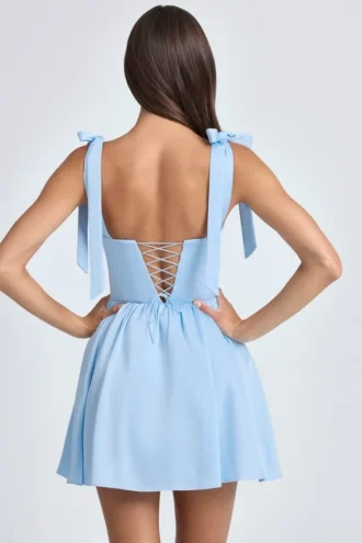 Mini-robe corset drapée Bellamy en bleu poudré