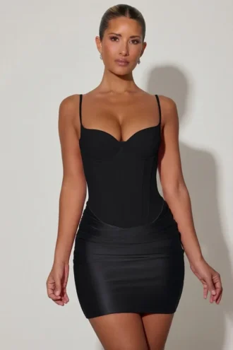 Mini-robe corset drapée Lovella en noir