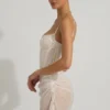 Mini-robe corset drapée semi-transparente avec ornements Connie, en blanc