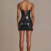 Mini-robe corset en dentelle à paillettes Theodora Premium, couleur noire Mini-robe corset en dentelle à paillettes Theodora Premium, couleur noire
