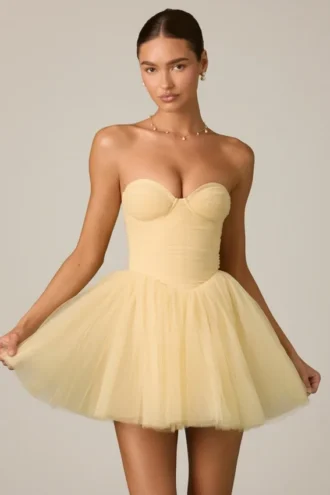 Mini-robe corset en tulle Dottie, jaune