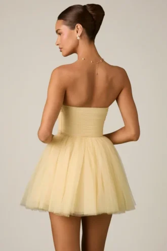 Mini-robe corset en tulle Dottie, jaune