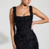Mini-robe corset à encolure carrée et appliqués floraux Posy, en noir Mini-robe corset à encolure carrée et appliqués floraux Posy, en noir