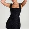 Mini-robe corset à encolure carrée et appliqués floraux Posy, en noir Mini-robe corset à encolure carrée et appliqués floraux Posy, en noir