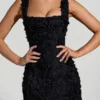 Mini-robe corset à encolure carrée et appliqués floraux Posy, en noir Mini-robe corset à encolure carrée et appliqués floraux Posy, en noir
