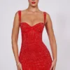 Mini-robe corset à encolure en cœur ornée Ines, couleur rouge feu Mini-robe corset à encolure en cœur ornée Ines, couleur rouge feu