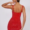 Mini-robe corset à encolure en cœur ornée Ines, couleur rouge feu Mini-robe corset à encolure en cœur ornée Ines, couleur rouge feu