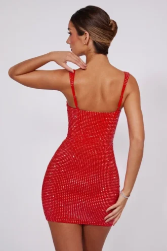 Mini-robe corset à encolure en cœur ornée Ines, couleur rouge feu