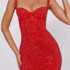 Mini-robe corset à encolure en cœur ornée Ines, couleur rouge feu Mini-robe corset à encolure en cœur ornée Ines, couleur rouge feu