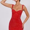 Mini-robe corset à encolure en cœur ornée Ines, couleur rouge feu Mini-robe corset à encolure en cœur ornée Ines, couleur rouge feu
