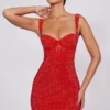Mini-robe corset à encolure en cœur ornée Ines, couleur rouge feu Mini-robe corset à encolure en cœur ornée Ines, couleur rouge feu