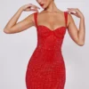 Mini-robe corset à encolure en cœur ornée Ines, couleur rouge feu Mini-robe corset à encolure en cœur ornée Ines, couleur rouge feu
