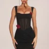 Mini-robe à corset et jupe drapée Miller, en noir