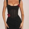 Mini-robe à corset et jupe drapée Miller, en noir