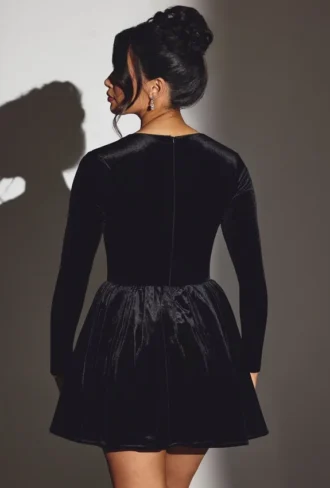 Mini-robe corset à manches longues en velours Tera, couleur noir jais
