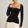 Mini-robe corset plissée à volants Darline en noir