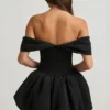 Mini-robe corset à volants et ourlet bouffant, épaules dénudées, Jessamy, en noir Mini-robe corset à volants et ourlet bouffant, épaules dénudées, Jessamy, en noir
