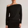 Mini-robe croisée à épaules dénudées Mira en modal noir Mini-robe croisée à épaules dénudées Mira en modal noir