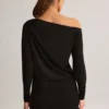Mini-robe croisée à épaules dénudées Mira en modal noir Mini-robe croisée à épaules dénudées Mira en modal noir