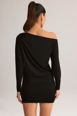 Mini-robe croisée à épaules dénudées Mira en modal noir