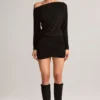Mini-robe croisée à épaules dénudées Mira en modal noir Mini-robe croisée à épaules dénudées Mira en modal noir