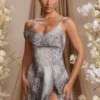 Mini-robe drapée à encolure en A Aspen, imprimé gris Mini-robe drapée à encolure en A Aspen, imprimé gris