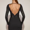 Mini-robe Eirlys en dentelle transparente à encolure bateau, couleur noire