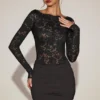 Mini-robe Eirlys en dentelle transparente à encolure bateau, couleur noire