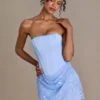 Mini-robe à jupe ornée en satin Elara, bleu ciel