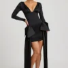 Mini-robe Karelyn à fronces et nœud, en noir Mini-robe Karelyn à fronces et nœud, en noir