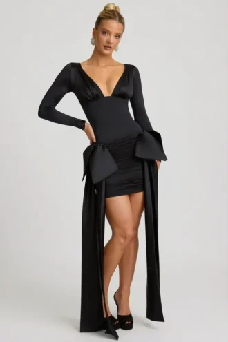 Mini-robe Karelyn à fronces et nœud, en noir
