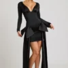 Mini-robe Karelyn à fronces et nœud, en noir Mini-robe Karelyn à fronces et nœud, en noir