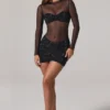 Mini-robe à manches longues et col haut Noel, en tulle noir orné Mini-robe à manches longues et col haut Noel, en tulle noir orné